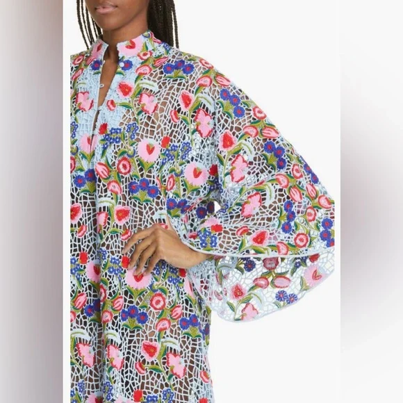 NWT $850 La Vie Style House Floral Open Stitch Long Sleeve Cover-Up Dress! - Picture 4 of 7